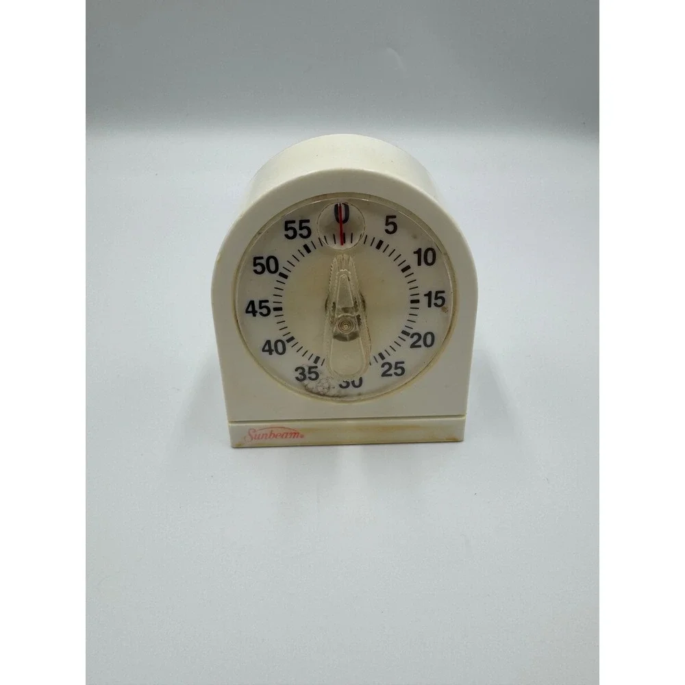 Sunbeam Kitchen Timer Vintage 60 Minute Wind Up Cream White Plastic Mechanical